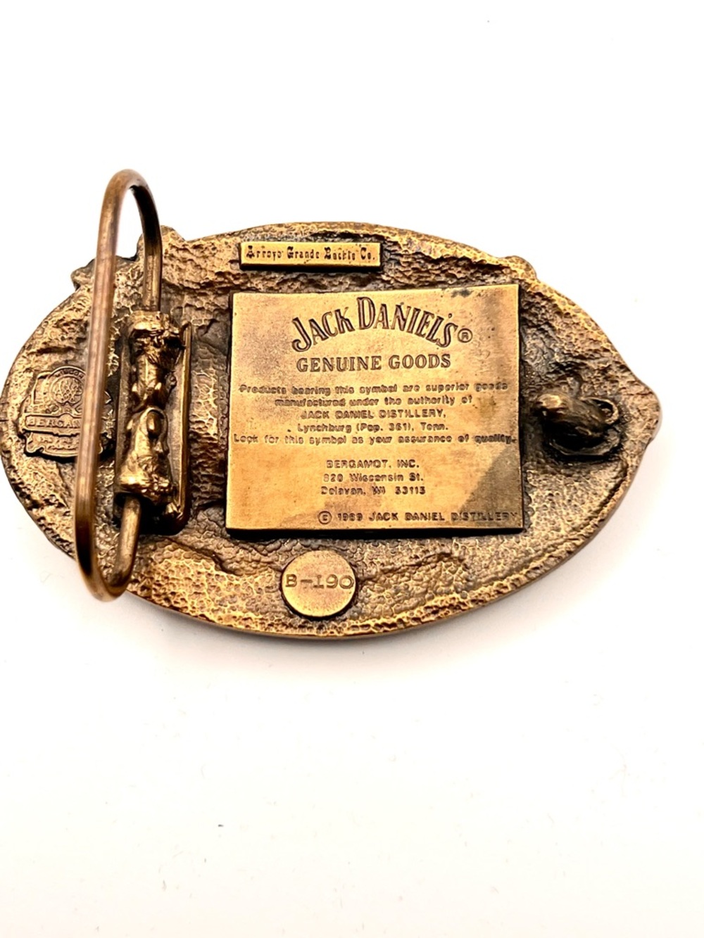 Vintage 1989 Jack Daniel's Brass Tone Oval Belt Buckle - Gold Bronze Finish - Picture 2 of 5